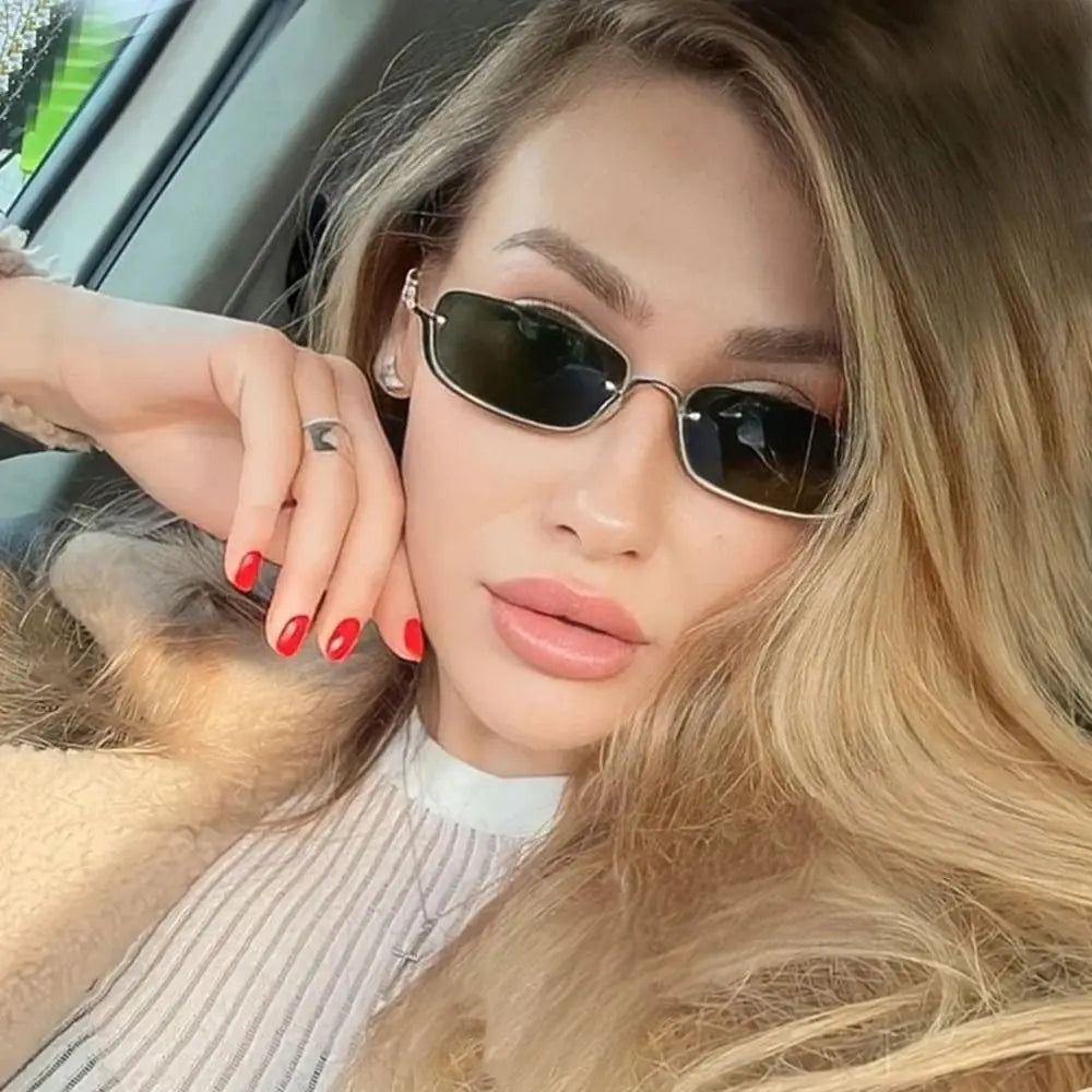 🕶️ Trendy Small Square Sunglasses 😎 | Women & Men 👩🦰👨 | Metal Half Frame ✨ | Hip-Hop Retro Style 🎤 | Vintage Narrow Shades 🔥