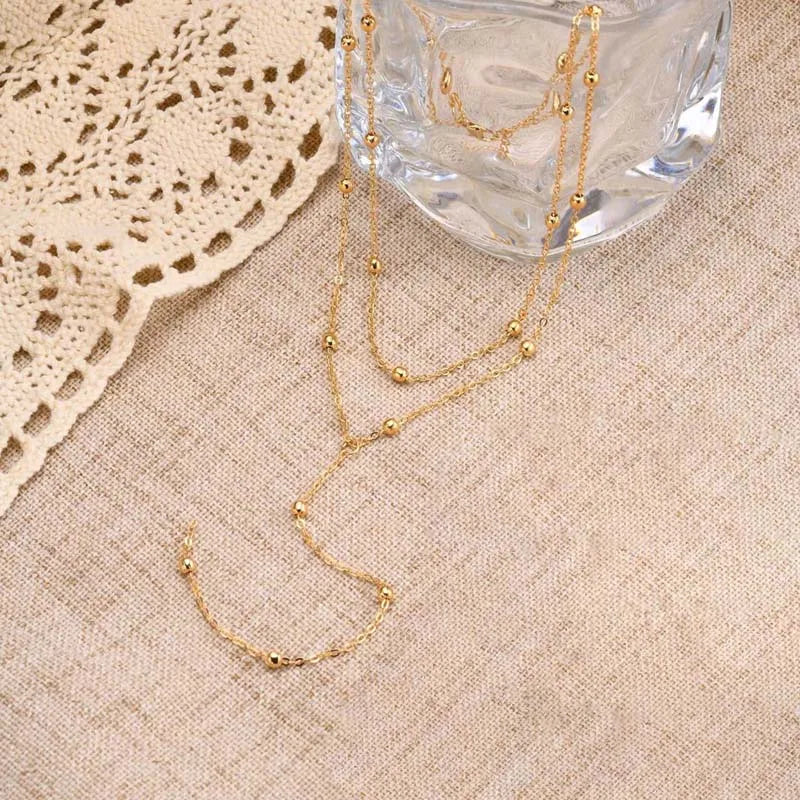 πβ¨ Gold Plated Lariat Necklace β Double Layered Choker & Long Chain β¨π