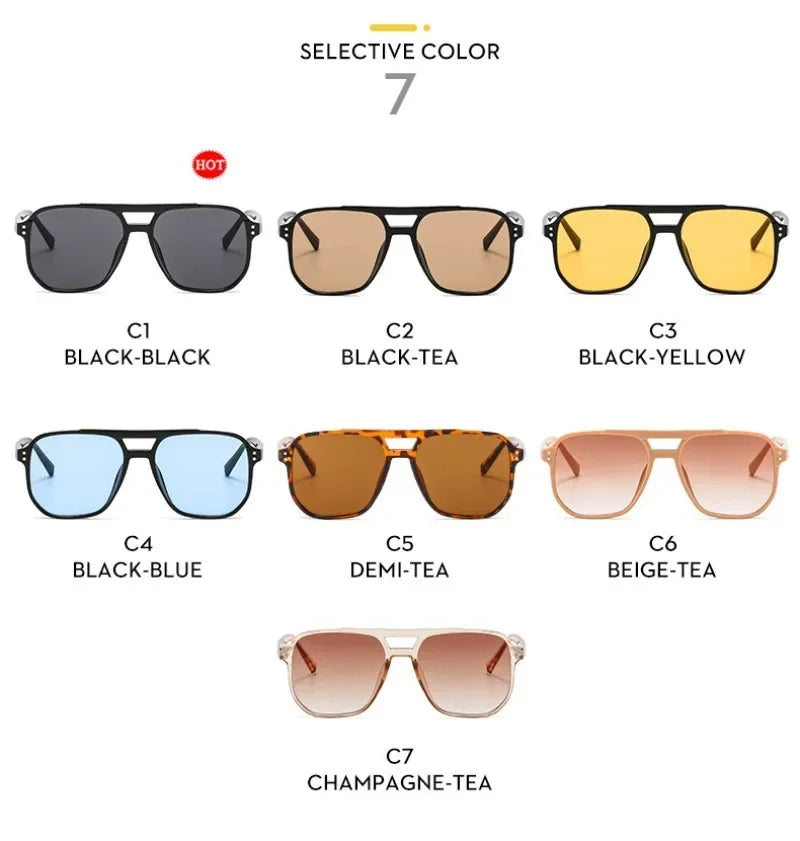 🕶️ Vintage Square Sunglasses 😎 | Unisex Thick Frame ✨ | Double Bridge Style 👓 | Chic Polygon Shades 🔥 | UV400 Protection 🌞 | Women & Men’s Eyewear 💃🕺