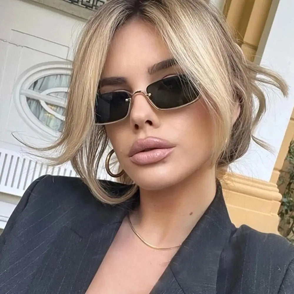 🕶️ Trendy Small Square Sunglasses 😎 | Women & Men 👩🦰👨 | Metal Half Frame ✨ | Hip-Hop Retro Style 🎤 | Vintage Narrow Shades 🔥