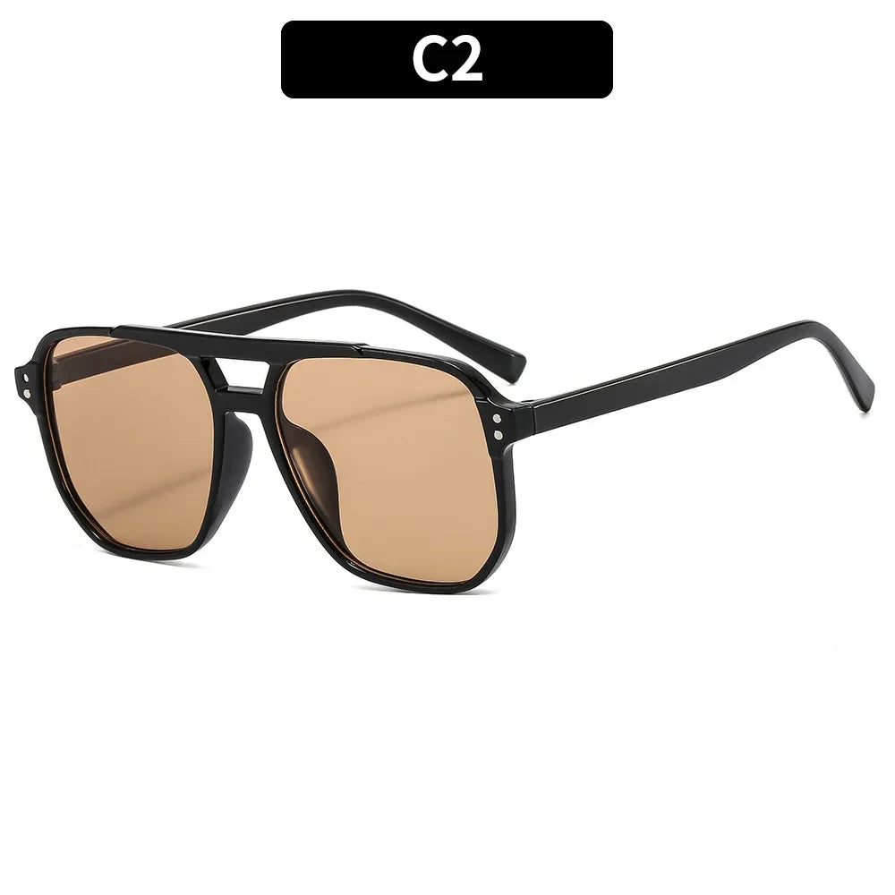🕶️ Vintage Square Sunglasses 😎 | Unisex Thick Frame ✨ | Double Bridge Style 👓 | Chic Polygon Shades 🔥 | UV400 Protection 🌞 | Women & Men’s Eyewear 💃🕺