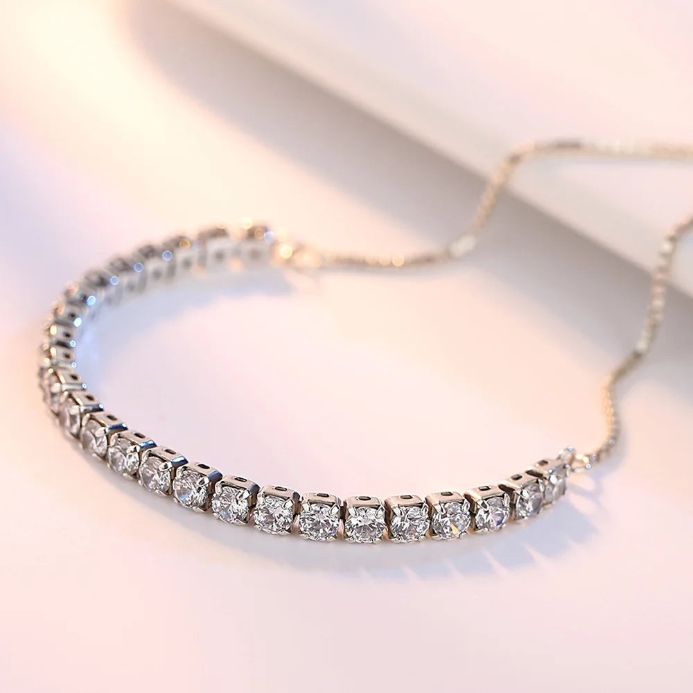 πβ¨ 925 Sterling Silver Tennis Bracelet β Elegant Love Zircon Crystal Chain β¨π