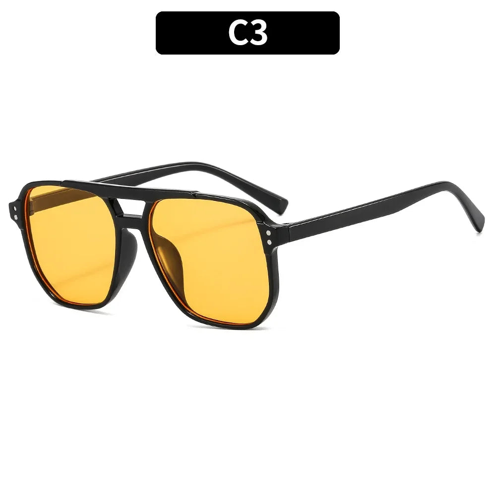 🕶️ Vintage Square Sunglasses 😎 | Unisex Thick Frame ✨ | Double Bridge Style 👓 | Chic Polygon Shades 🔥 | UV400 Protection 🌞 | Women & Men’s Eyewear 💃🕺