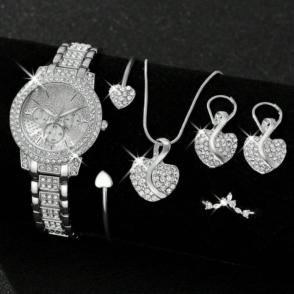 πβ¨ Womenβs Luxury Quartz Watch & Jewelry Set β Gold with Rhinestones β¨π