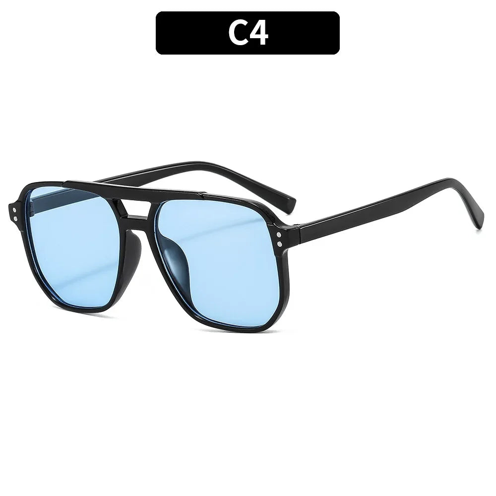 🕶️ Vintage Square Sunglasses 😎 | Unisex Thick Frame ✨ | Double Bridge Style 👓 | Chic Polygon Shades 🔥 | UV400 Protection 🌞 | Women & Men’s Eyewear 💃🕺