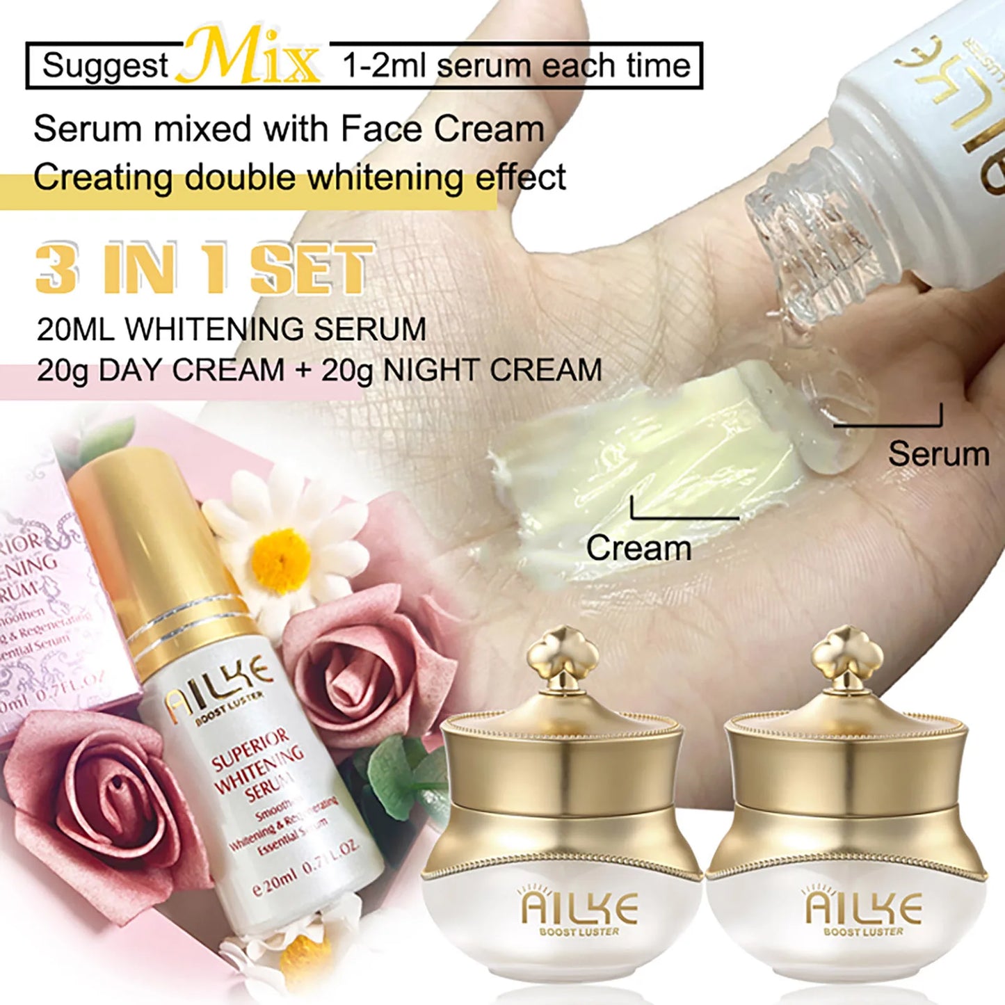 AILKE Whitening & Anti-Wrinkle Face Cream πΈβ¨ | Freckle Care πΏ | With Collagen 𧬠& Hyaluronic Acid π§ | Rose Skin Care πΉ | Korean Facial Moisturizer Set πββοΈπ