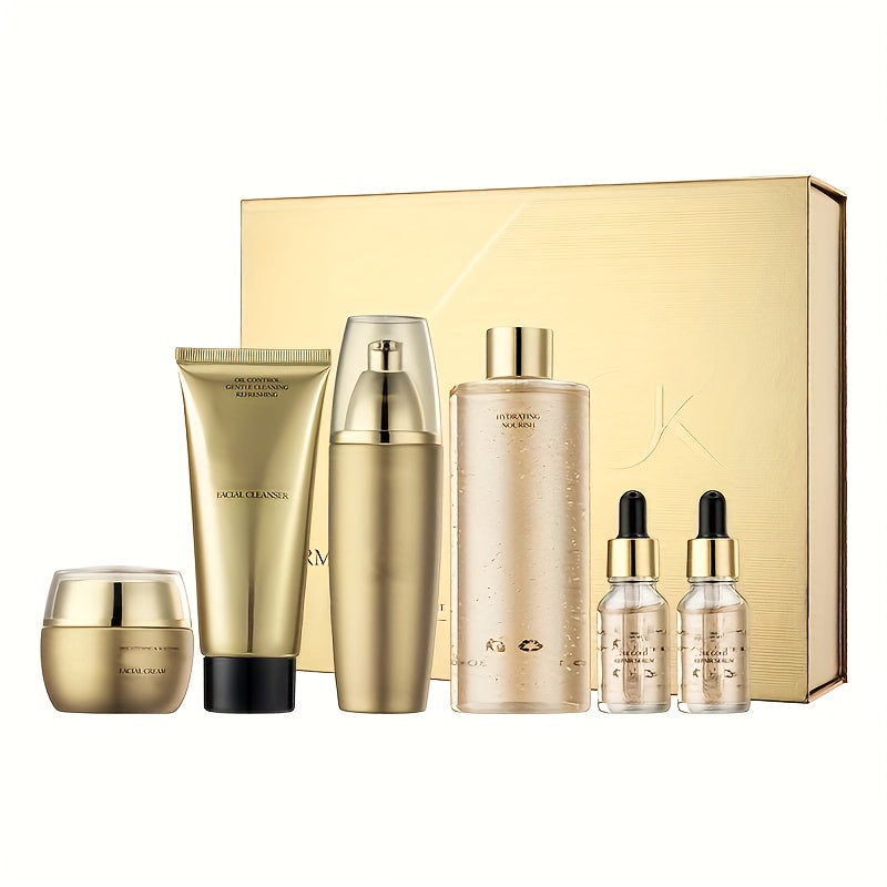 ✨ 6pcs Golden Skincare Set 🧴💛 – Hydrating Premium Facial Kit 💧, Radiant & Flawless Skin ✨, Care for Delicate Skin 🌸, Perfect Valentine’s Gift 🎁 for Her 💖