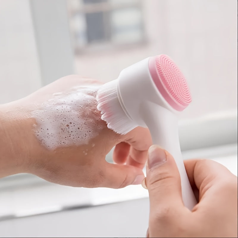 π 3D Double Silicone Facial Brush π§΄πββοΈ β Soft Bristles πͺ₯, Exfoliating πΏ, Double-Sided, with Coral Fleece Headband π β Skincare & Travel Friendly βοΈ