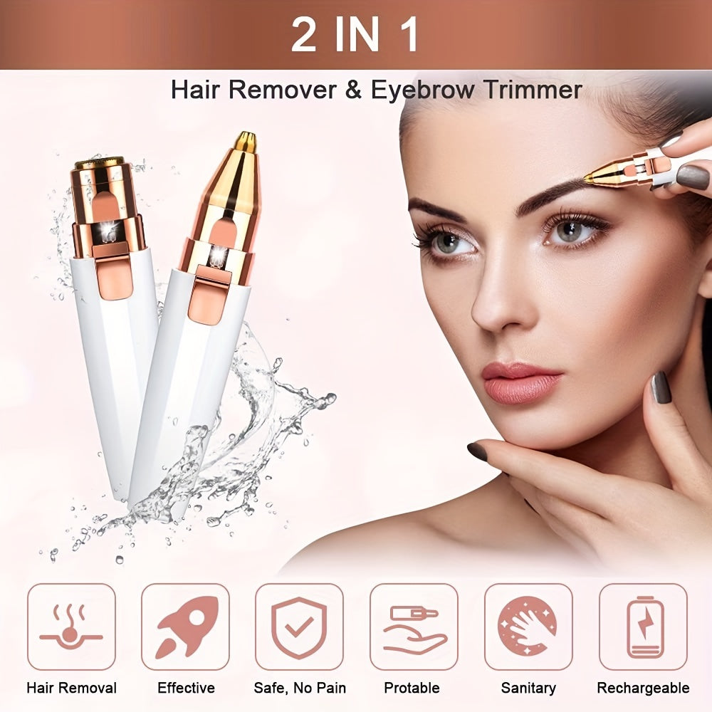 Effortless & Painless Hair Trimmer & Shaver β¨β‘ | 2-in-1 Rechargeable System π | Built-in LED Light π‘ | Flawless Grooming for Face, Eyebrows, Lips, Chin, Arms & Body πββοΈπ
