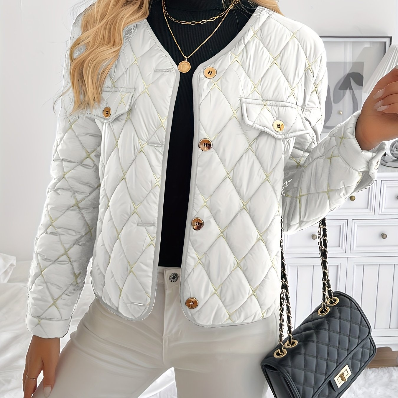 🧥✨ Women’s Elegant Black Winter Jacket 🌟 H-Line Tailored Collar Blazer | 💼 Structured H-Shoulder Fit 💛 Golden-Tone Button Closure | 👚 Long Sleeve | 🧼 Machine Washable 🖤 Perfect for Office & Formal Events | ❄️ Stylish Coats & Jackets for Women