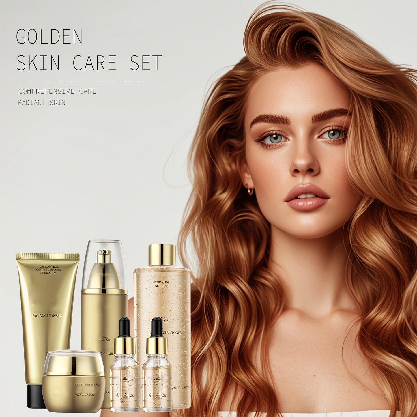 ✨ 6pcs Golden Skincare Set 🧴💛 – Hydrating Premium Facial Kit 💧, Radiant & Flawless Skin ✨, Care for Delicate Skin 🌸, Perfect Valentine’s Gift 🎁 for Her 💖