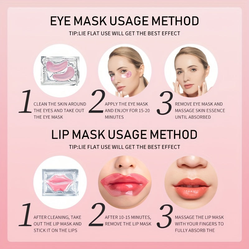 ๐ธ 3pcs2 / 5pcs2 Pink Crystal Lip & Eye Mask Set ๐๐๐ โ Hydrating ๐ง, Moisturizing โจ, Rejuvenating ๐, Exfoliating & Dark Circle Care โ