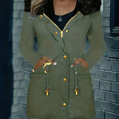 ✨ Thermal Long-Sleeve Parka Coat for Women – Water-Resistant, Ultra-Warm Winter Jacket with Faux Fur Hood & Drawstring Waist ❄️🔥 Perfect for Outdoor Adventures! 🌨️🏔️ ✨