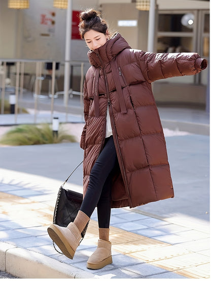🧥❄️ Ultra-Warm Down Longline Puffy Coat for Women 🔥 Insulated Winter Jacket | 🔒 Zip-Up Hoodie | 👚 Casual Long Sleeves 🌬️ Soft & Lightweight | 💧 Water-Resistant Down Coat | ⛄ Perfect for Cold Weather