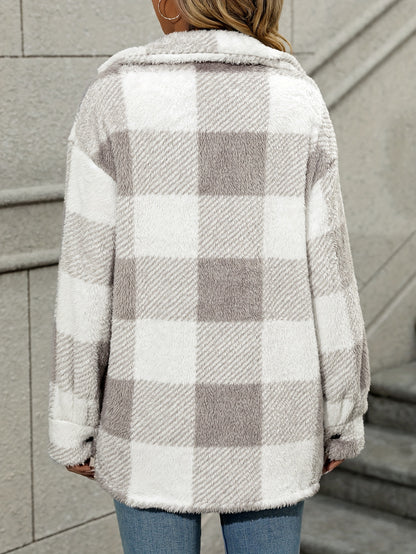 ✨ Cozy Plaid Fuzzy Jacket for Women – Ultra-Soft Warm Long-Sleeve Button-Front Coat ❄️ Perfect for Fall & Winter 🍂🧥 ✨