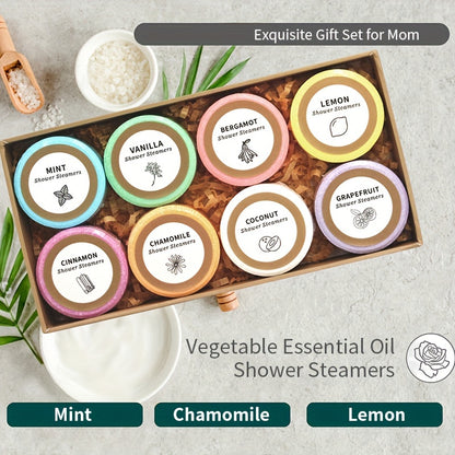 Shower Steamers 🚿✨ | 8 Essential Oil Bombs 🌿 | Lavender 💜, Mint 🌱, Vanilla 🍦, Citrus 🍋🍊, Cinnamon 🌶️, Coconut 🥥 | Spa Relaxation Gift 🎁