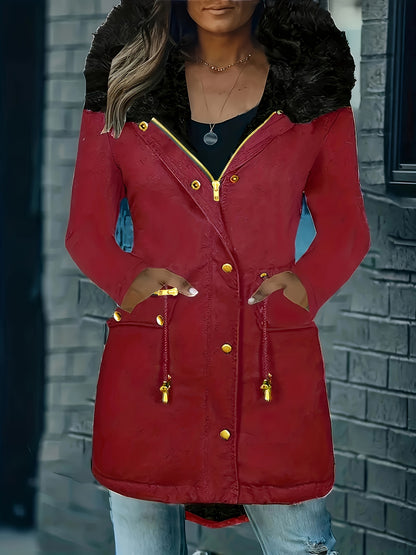 ✨ Thermal Long-Sleeve Parka Coat for Women – Water-Resistant, Ultra-Warm Winter Jacket with Faux Fur Hood & Drawstring Waist ❄️🔥 Perfect for Outdoor Adventures! 🌨️🏔️ ✨