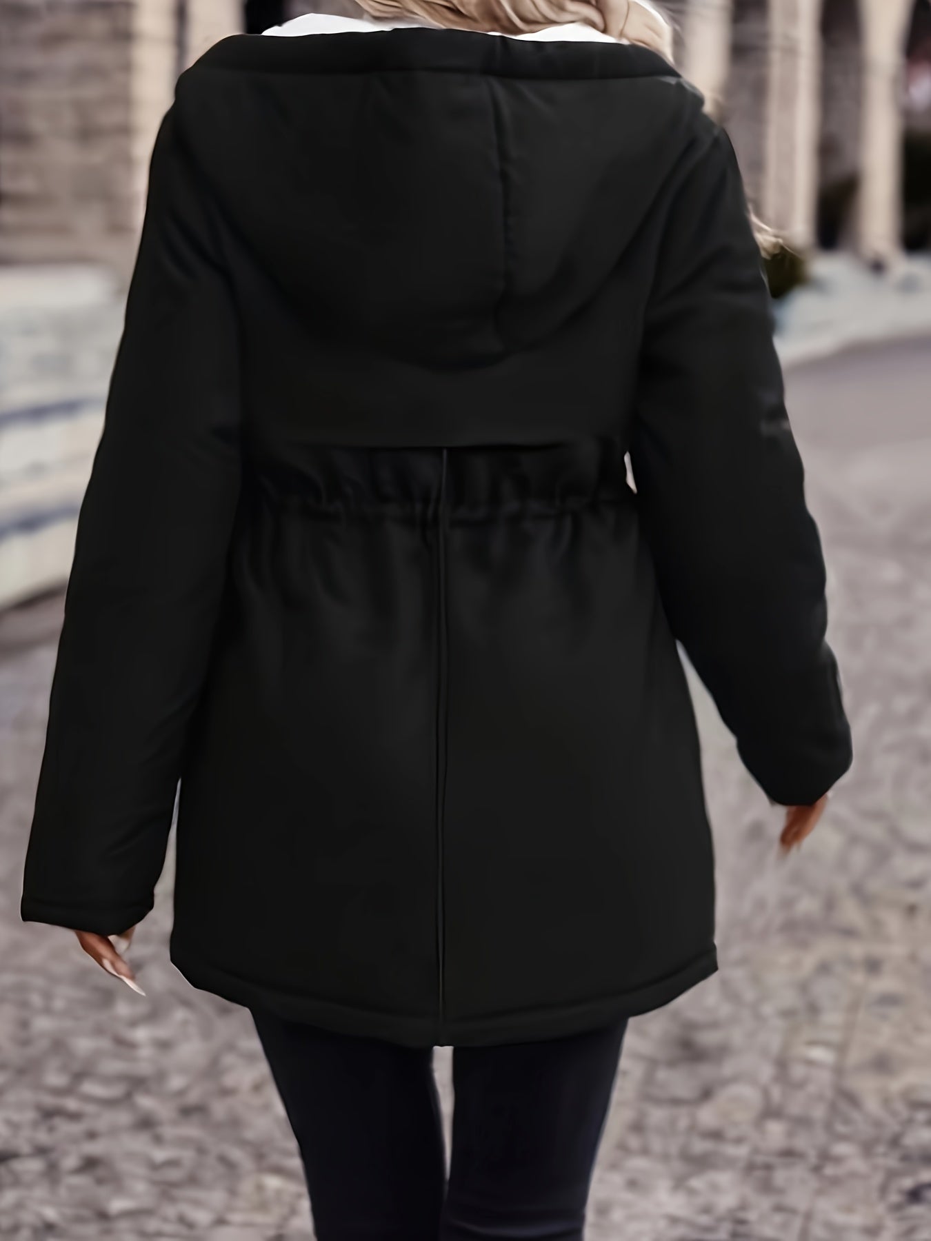 🧥❄️ Women’s Cozy Fleece-Lined Hooded Winter Coat 🔥 Thick & Warm | 🔒 Zip-Up Hood | 🎀 Drawstring Waist 🖤 Black | ⛄ Perfect for Cold Weather | 🌟 Stylish Winter Jacket