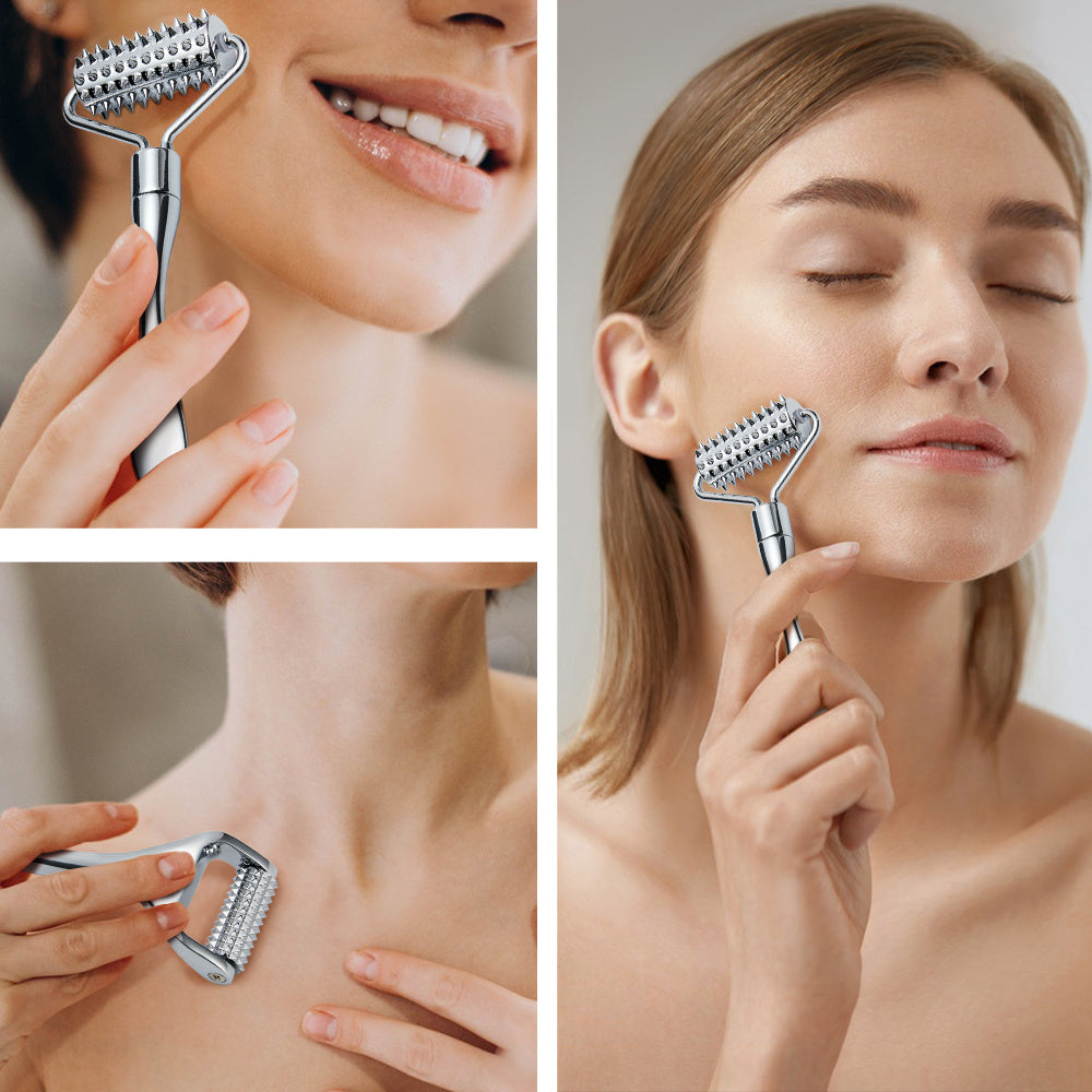🪞 Stainless Steel Facial Massage Roller & Gua Sha Tool Set 💆‍♀️ Massager for Face & Body 🌸 Beauty SPA Care Tools 🎯 Acupressure Massager 💪 Deep Tissue Massage Tool for Hand ✋ Foot 🦶 Neck 🦴 Arms 💪