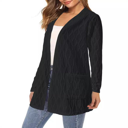Women’s Hollow-Out Knitted Long-Sleeve Cardigan for Casual & Commuting Wear