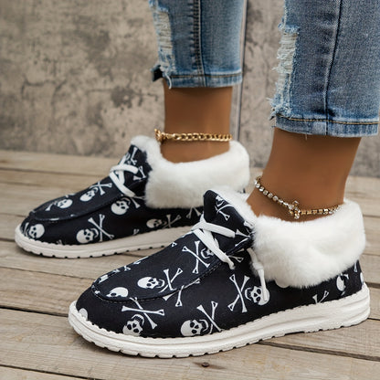 Women’s Fleece-Lined Canvas Shoes – Warm Thermal Slip-On Low-Top Winter Flats