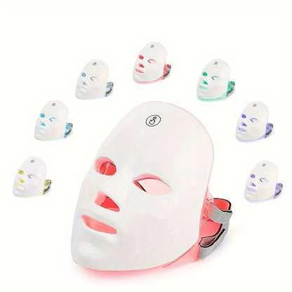 🌈 7-Color LED Facial Mask 🧴✨ – One-Button Operation 🔘, Adjustable Colors 🎨, Home Skincare Device 🏠💆‍♀️