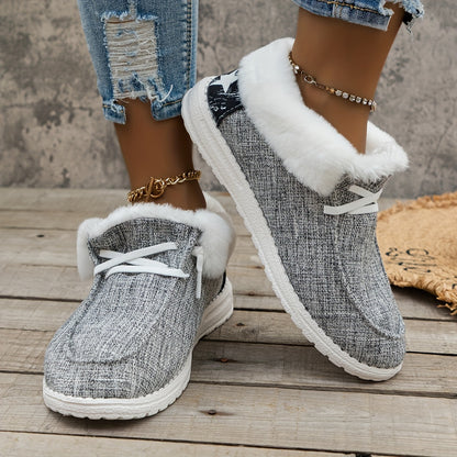 Women’s Fleece-Lined Canvas Shoes – Warm Thermal Slip-On Low-Top Winter Flats