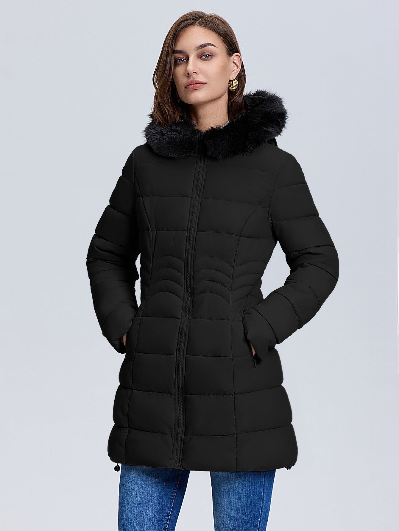 🧥❄️ Women's Slim-Fit Winter Puffer Jacket ✨ Removable Faux Fur Hood | Windproof | Waist-Cinching | Stand Collar ⛄ Hand Washable | Cold Weather Outerwear | Stylish Winter Coat for Women 💖