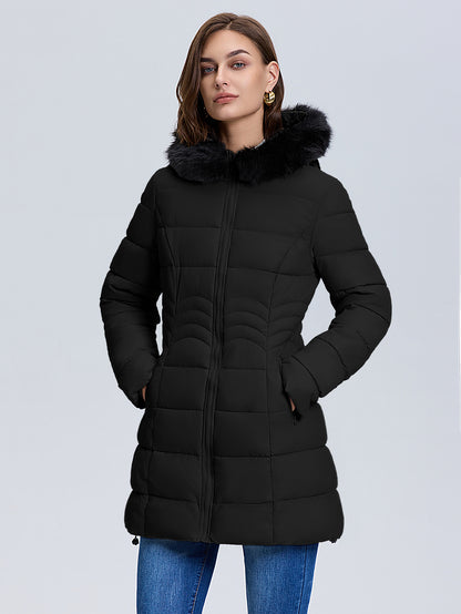 🧥❄️ Women's Slim-Fit Winter Puffer Jacket ✨ Removable Faux Fur Hood | Windproof | Waist-Cinching | Stand Collar ⛄ Hand Washable | Cold Weather Outerwear | Stylish Winter Coat for Women 💖