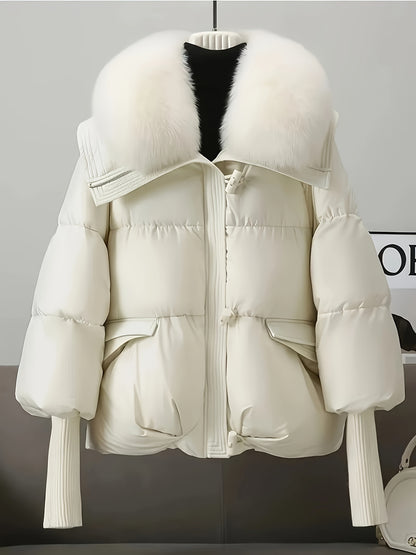 🧥❄️ Women’s Winter Thick Warm Padded Coat with Large Fur Collar 🔥 Tall Medium-Length Jacket | 🤍 Loose H-Line Silhouette | ⛄ Flattering Outerwear for Cold Weather 🌟 Full-Length Style for Petite Bodies | 🧵 Non-Stretch Fabric