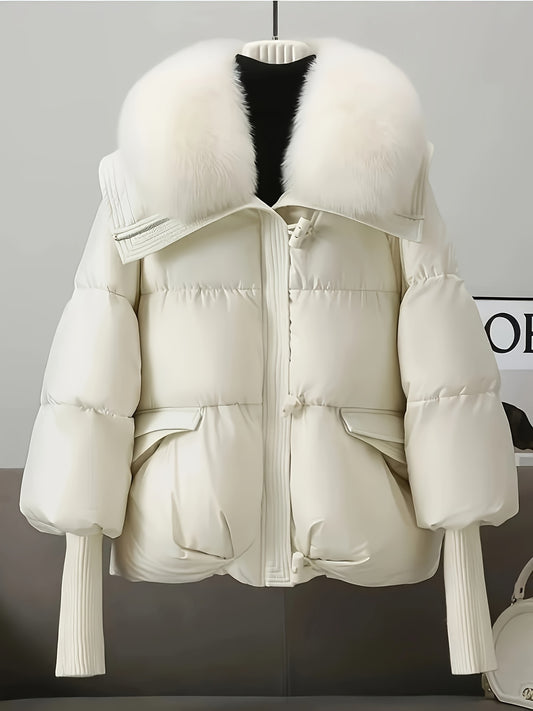 🧥❄️ Women’s Winter Thick Warm Padded Coat with Large Fur Collar 🔥 Tall Medium-Length Jacket | 🤍 Loose H-Line Silhouette | ⛄ Flattering Outerwear for Cold Weather 🌟 Full-Length Style for Petite Bodies | 🧵 Non-Stretch Fabric