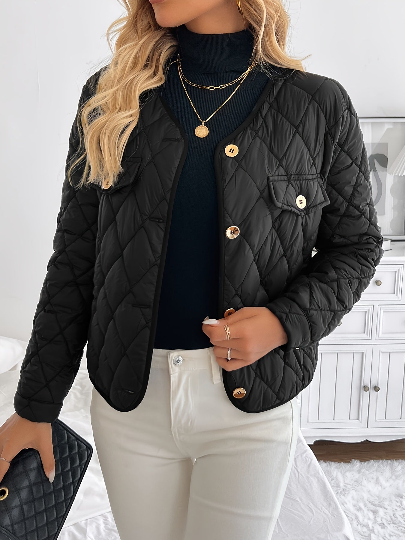 🧥✨ Women’s Elegant Black Winter Jacket 🌟 H-Line Tailored Collar Blazer | 💼 Structured H-Shoulder Fit 💛 Golden-Tone Button Closure | 👚 Long Sleeve | 🧼 Machine Washable 🖤 Perfect for Office & Formal Events | ❄️ Stylish Coats & Jackets for Women