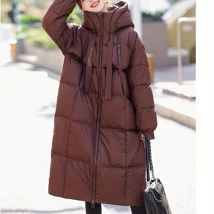 🧥❄️ Ultra-Warm Down Longline Puffy Coat for Women 🔥 Insulated Winter Jacket | 🔒 Zip-Up Hoodie | 👚 Casual Long Sleeves 🌬️ Soft & Lightweight | 💧 Water-Resistant Down Coat | ⛄ Perfect for Cold Weather
