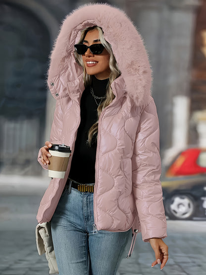 🧥❄️ Women’s Winter Jacket with Faux-Fur Hood & Collar 💗🤍 Pink / White Puffer Coat | 🔥 Elegant Warm Outerwear | 👚 Long Sleeve ⛄ Hand Washable | 🌟 Casual to Dressy | 💖 Stylish Winter Coat for Women