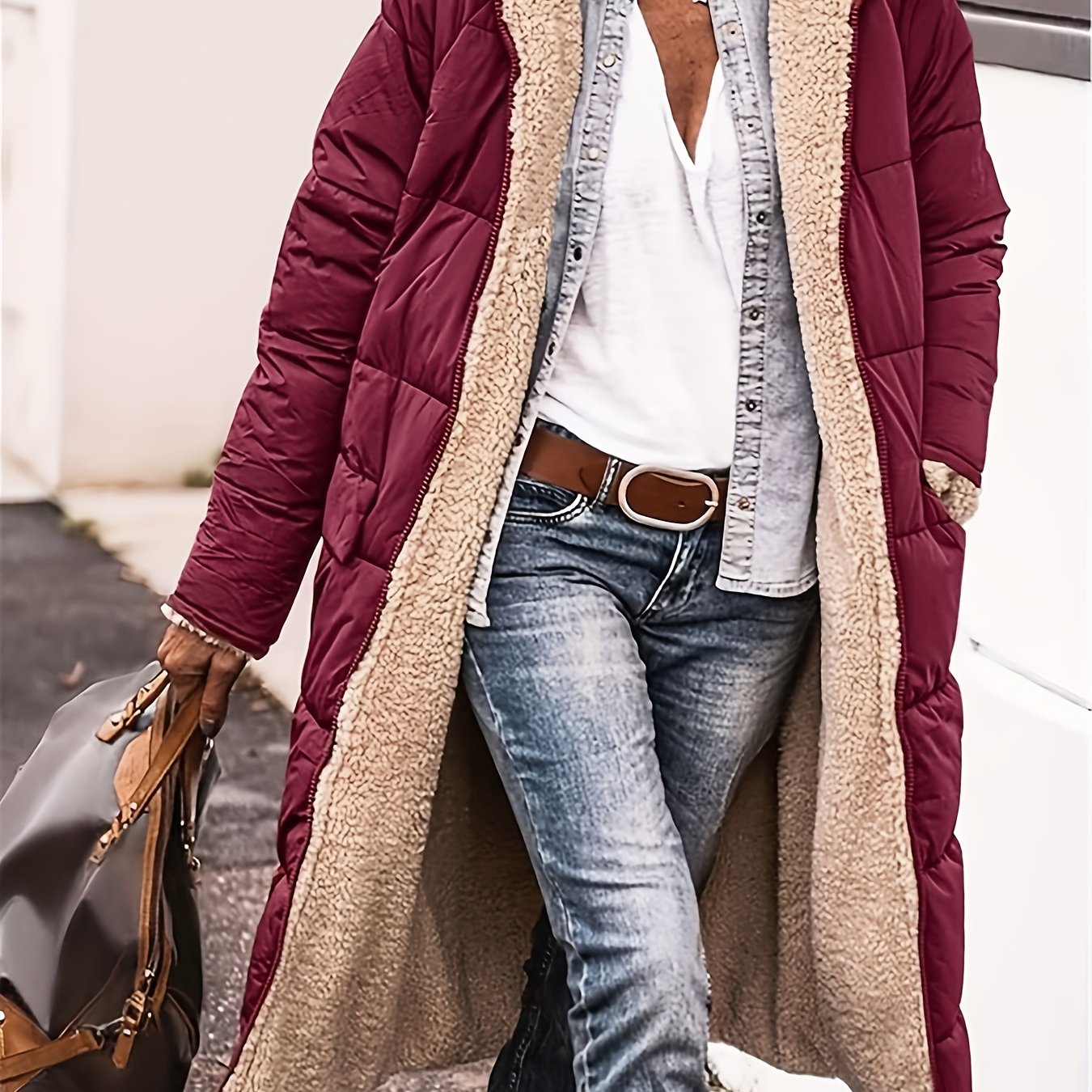 ✨ Plus Size Reversible Fuzzy Longline Winter Coat – Cozy Hooded Long-Sleeve Jacket for Casual Fall & Winter Wear ❄️💖 Women’s Plus Size Outerwear 🧥✨ ✨