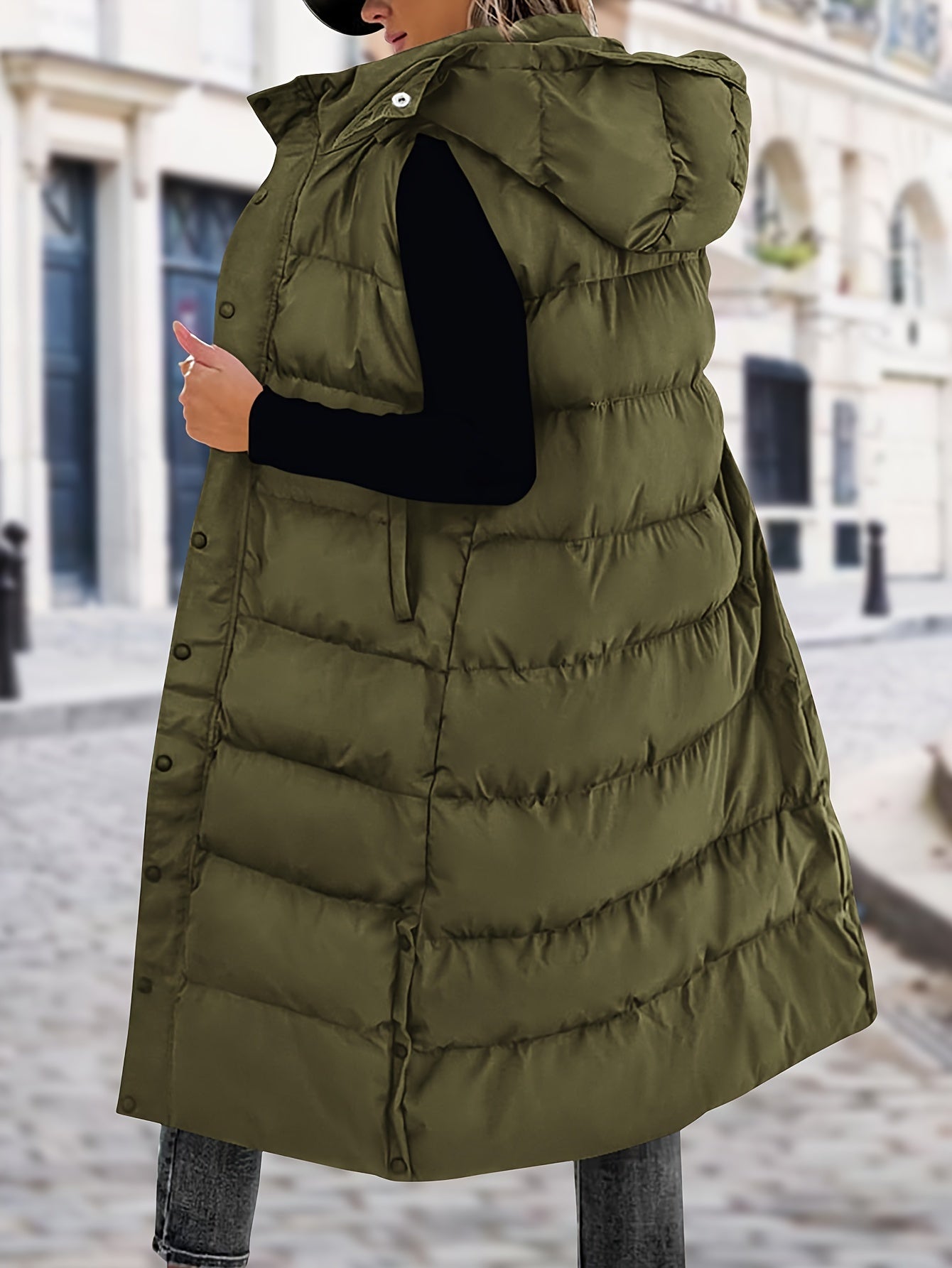 🧥❄️ Long Down Vest for Women ✨ Quilted Hooded Sleeveless Vest | 🔘 Button + Zipper | 🧸 Padded & Cozy 💼 New Fashionable Commuting Winter Jacket | 🚶‍♀️ Stylish Cold-Weather Outerwear