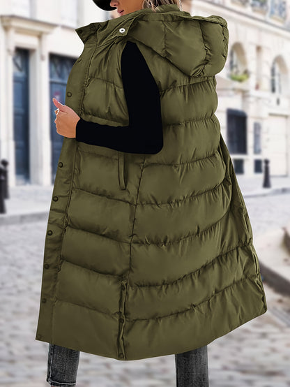 🧥❄️ Long Down Vest for Women ✨ Quilted Hooded Sleeveless Vest | 🔘 Button + Zipper | 🧸 Padded & Cozy 💼 New Fashionable Commuting Winter Jacket | 🚶‍♀️ Stylish Cold-Weather Outerwear
