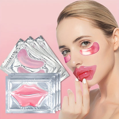 🌸 3pcs2 / 5pcs2 Pink Crystal Lip & Eye Mask Set 💎👄👀 – Hydrating 💧, Moisturizing ✨, Rejuvenating 🌟, Exfoliating & Dark Circle Care ❌