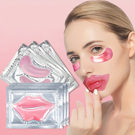 🌸 3pcs2 / 5pcs2 Pink Crystal Lip & Eye Mask Set 💎👄👀 – Hydrating 💧, Moisturizing ✨, Rejuvenating 🌟, Exfoliating & Dark Circle Care ❌