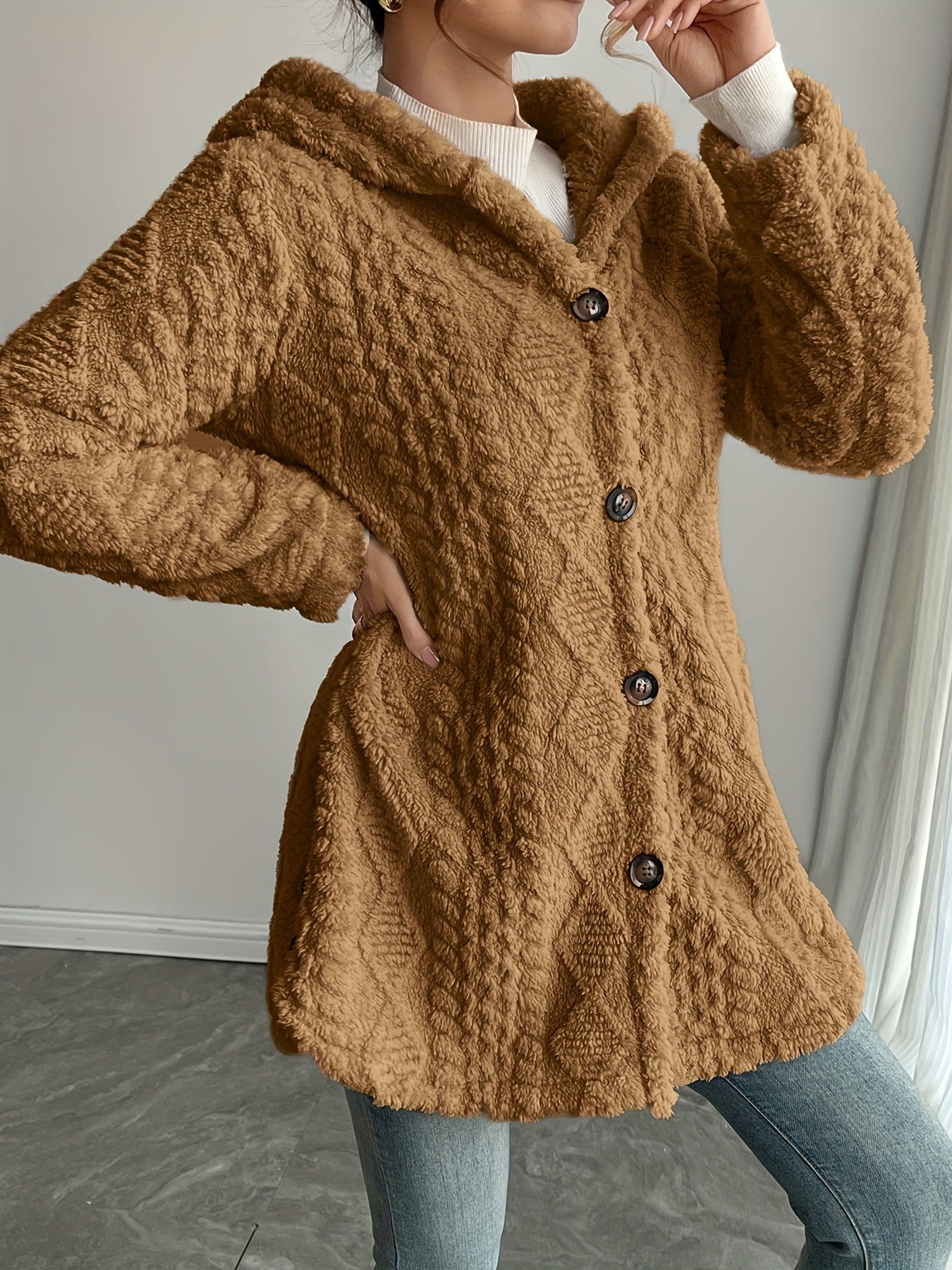 Elegant Women’s Soft Pink Hooded Cardigan