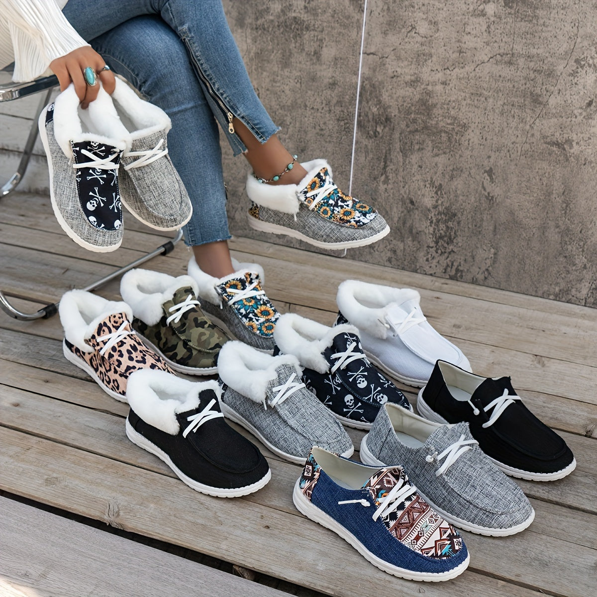 Women’s Fleece-Lined Canvas Shoes – Warm Thermal Slip-On Low-Top Winter Flats