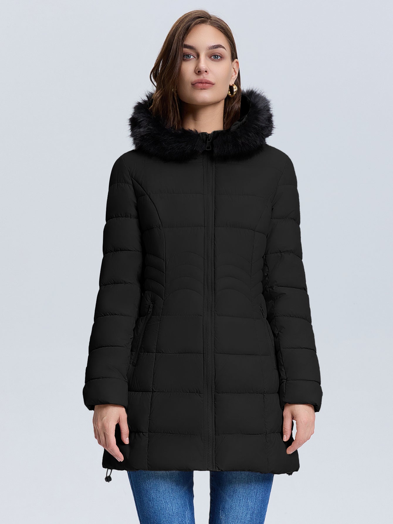 🧥❄️ Women's Slim-Fit Winter Puffer Jacket ✨ Removable Faux Fur Hood | Windproof | Waist-Cinching | Stand Collar ⛄ Hand Washable | Cold Weather Outerwear | Stylish Winter Coat for Women 💖