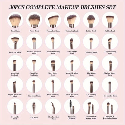 💄 30pcs Professional Makeup Brush Set 👜 Velvet Bag 🧽 Beauty Blender 🌸 Makeup Remover Puff 🌀 Cleaning Mat 🚿 Bathroom Bag 🪶 Soft to touch 🎨 Foundation & Eyeshadow Blending Brush Kit 👩 For Women 🎁 Mother’s Day Gift Set 💐