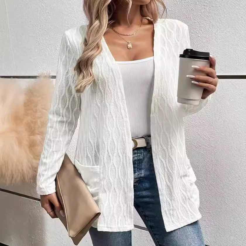 Women’s Hollow-Out Knitted Long-Sleeve Cardigan for Casual & Commuting Wear