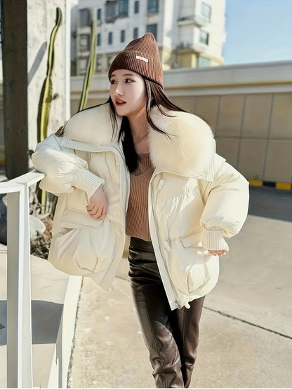 🧥❄️ Women’s Winter Thick Warm Padded Coat with Large Fur Collar 🔥 Tall Medium-Length Jacket | 🤍 Loose H-Line Silhouette | ⛄ Flattering Outerwear for Cold Weather 🌟 Full-Length Style for Petite Bodies | 🧵 Non-Stretch Fabric
