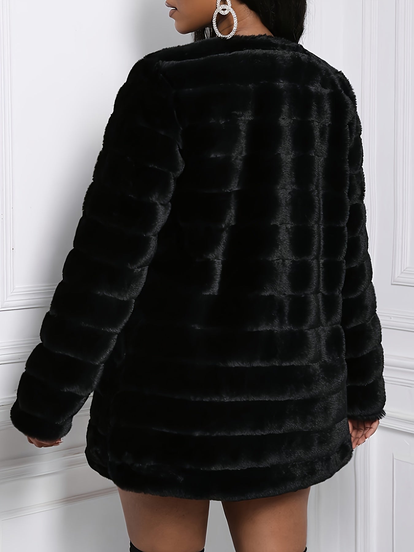 ✨🧥 Women’s Plush Faux Fur Jacket – Long Sleeve, Front Zipper, Solid Black, Cozy Winter Coat for Fall & Winter, Stylish & Warm ❄️🖤🐻‍❄️