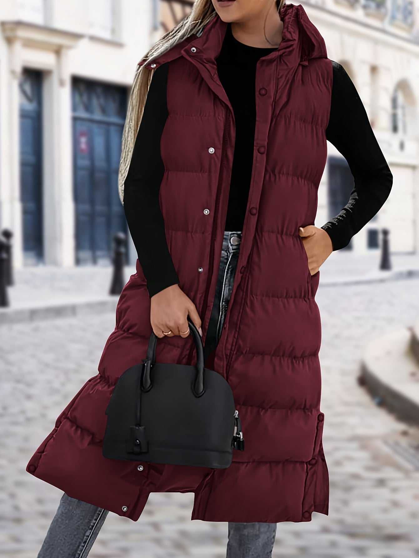 🧥❄️ Long Down Vest for Women ✨ Quilted Hooded Sleeveless Vest | 🔘 Button + Zipper | 🧸 Padded & Cozy 💼 New Fashionable Commuting Winter Jacket | 🚶‍♀️ Stylish Cold-Weather Outerwear