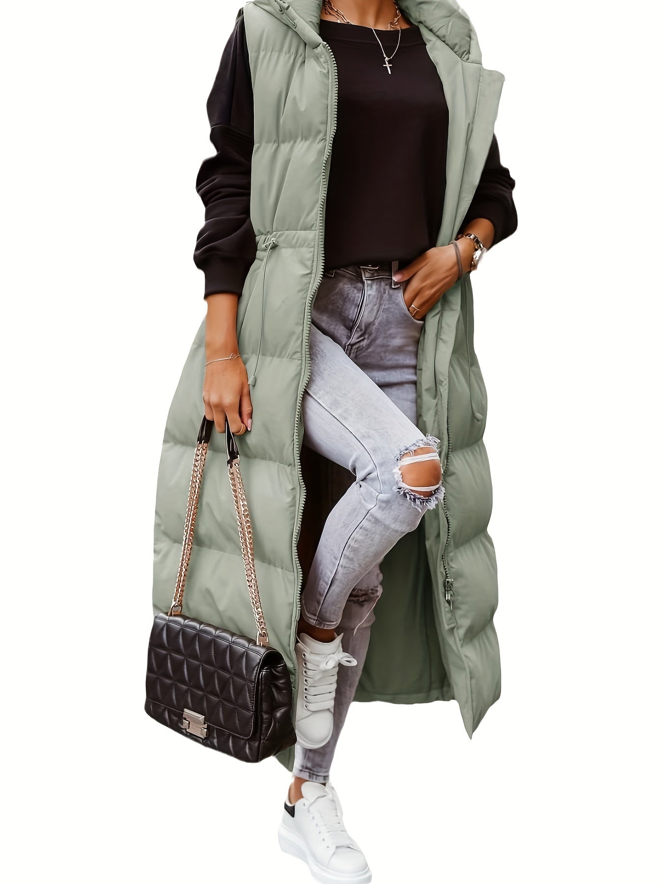 Women’s Long Quilted Hooded Maxi Puffer Vest