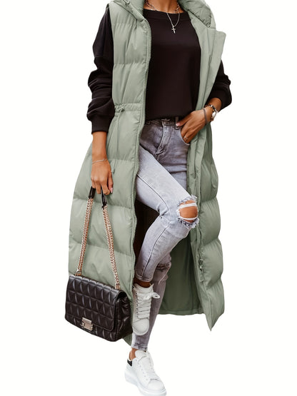 Women’s Long Quilted Hooded Maxi Puffer Vest