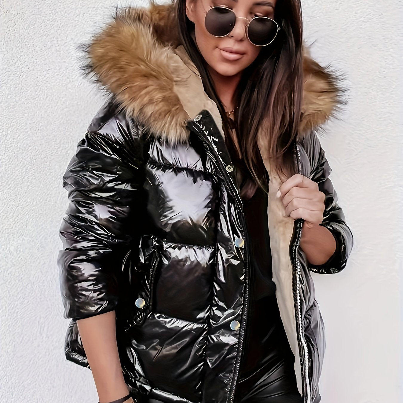 🧥❄️ Women’s Casual Winter Jacket with Faux Fur Hood ✨ Long Sleeve | 🔒 Zippered | 🎨 Solid Color | 🧵 Non-Stretch Nylon 🔥 Cozy Thermal Padded Outerwear | 🌟 Regular Length | ⛄ Warm & Stylish